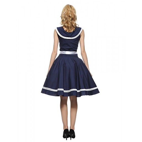 Women's 50s Vintage Nautical Sailor Rockabilly Hepburn Pinup Business Swing Dress 526