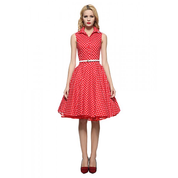 Women's 50s VTG Retro Polka Dots Rockabilly Hepburn Pinup Cos Party Swing Dress 530