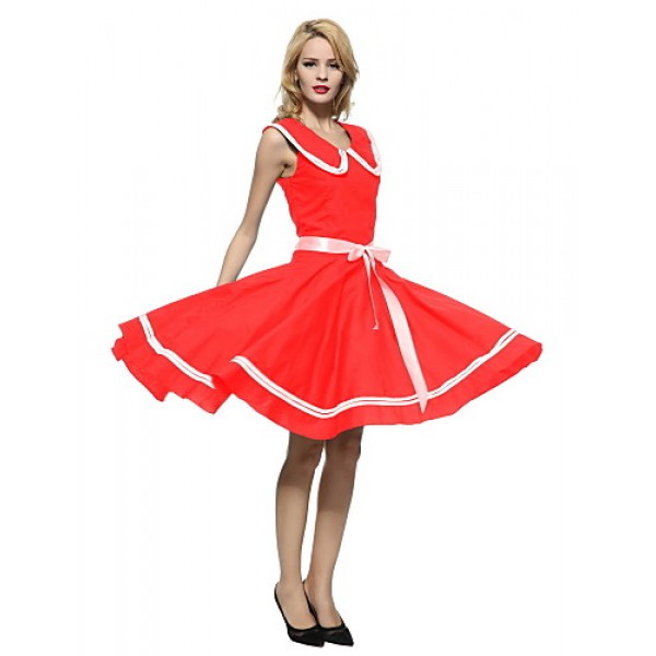 Women's 50s Vintage Nautical Sailor Rockabilly Hepburn Pinup Business Swing Dress 526