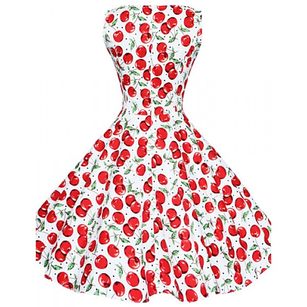 Women's 50s Vintage Cherry Rockabilly Hepburn Pinup Cos Party Swing Dress 570