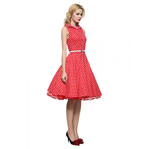 Women's 50s VTG Retro Polka Dots Rockabilly Hepburn Pinup Cos Party Swing Dress 530