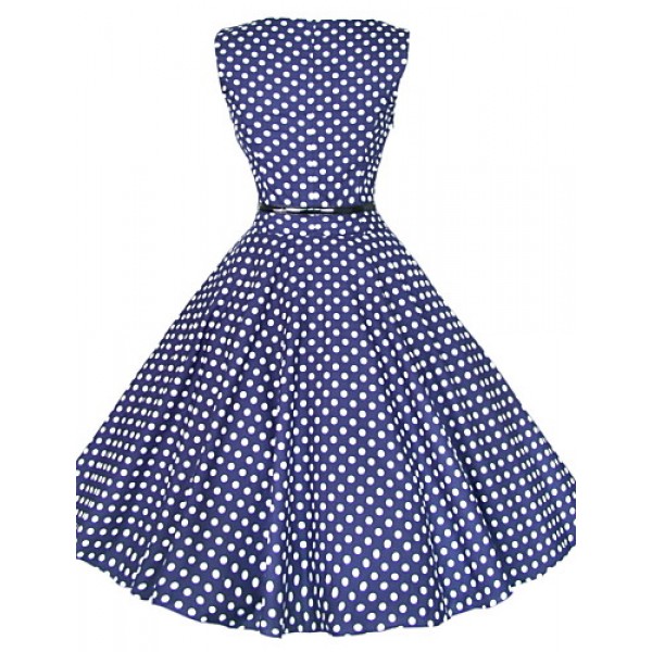 Women's 50s Vintage Polka Dots Rockabilly Hepburn Pinup Cos Party Swing Dress,Plus Size