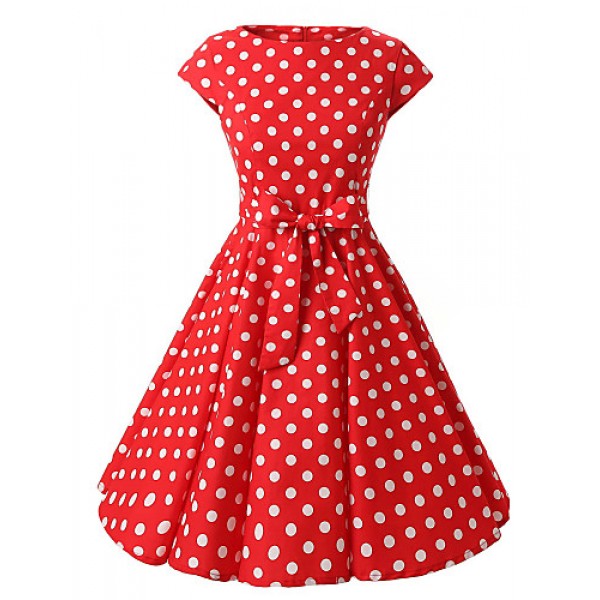 Women's Cap Sleeves Red Black Purple Polka Dot Dress , Vintage Cap Sleeves 50s Rockabilly Swing Dress