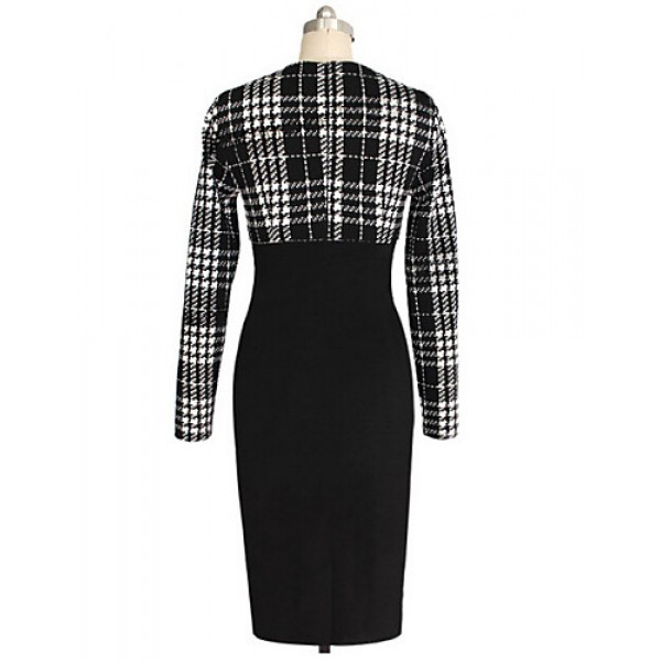 Women's Vintage Fashion New Patchwork Round Neck Long Sleeve Bodycon Dress