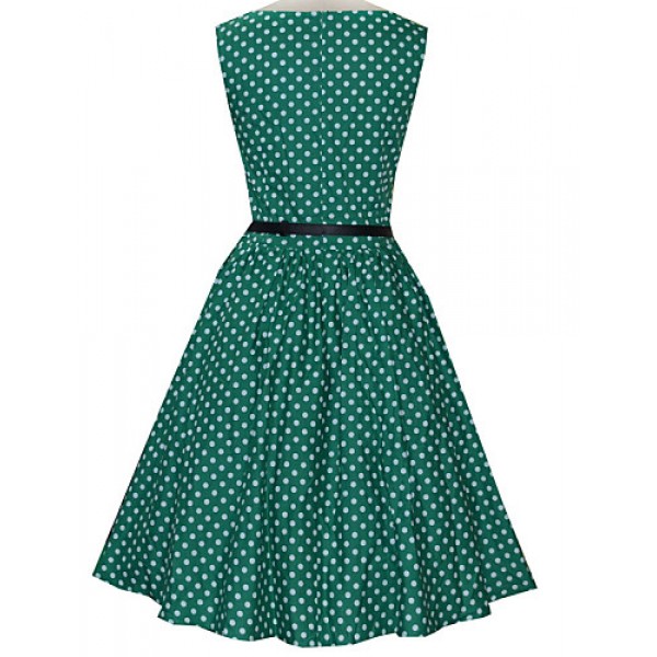 Women's Vintage Slim Polka Dot Printing Sleeveless Dress(With Belt)