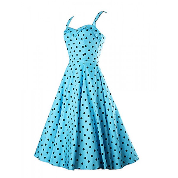 Women's Party/Cocktail Simple / Boho Skater Dress,Polka Dot Strap Above Knee Sleeveless Blue Rayon Summer