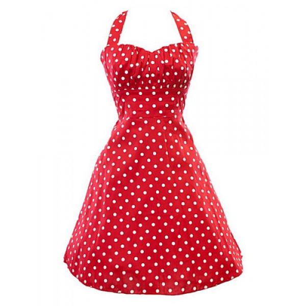 Women's Retro 50s Slim Polka Dot Sleeveless Swing Party Dress