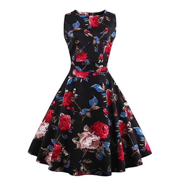 Womens Elegant Printed Vintage Style Swing Rockabilly Party Dress