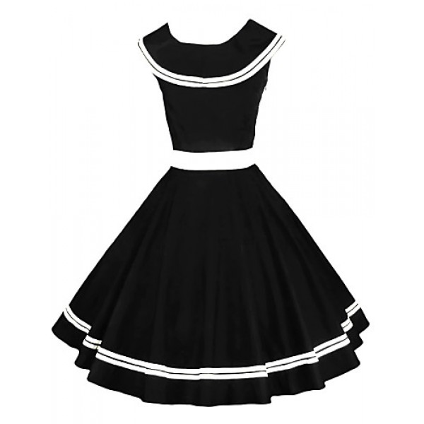 Women's 50s Vintage Nautical Sailor Rockabilly Hepburn Pinup Business Swing Dress 526