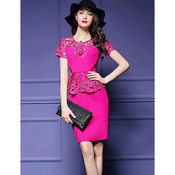 Women's Sophisticated Print Bodycon Dress,Round Neck Knee-length Polyester