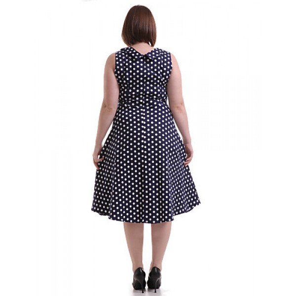 Women's Going out / Casual/Daily / Plus Size Vintage A Line Dress,Polka Dot Sweetheart Knee-length Sleeveless Blue / Red Cotton / Spandex