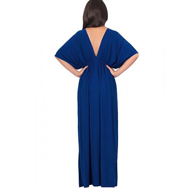 Women's Casual/Daily Sexy Ruched Slim Plus Size / Sheath Dress,Solid Deep V Maxi ? Length Sleeve