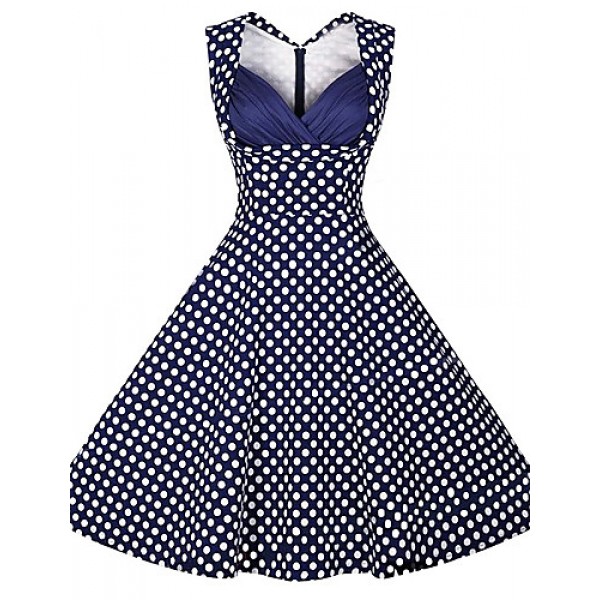 Women's Going out / Casual/Daily / Plus Size Vintage A Line Dress,Polka Dot Sweetheart Knee-length Sleeveless Blue / Red Cotton / Spandex