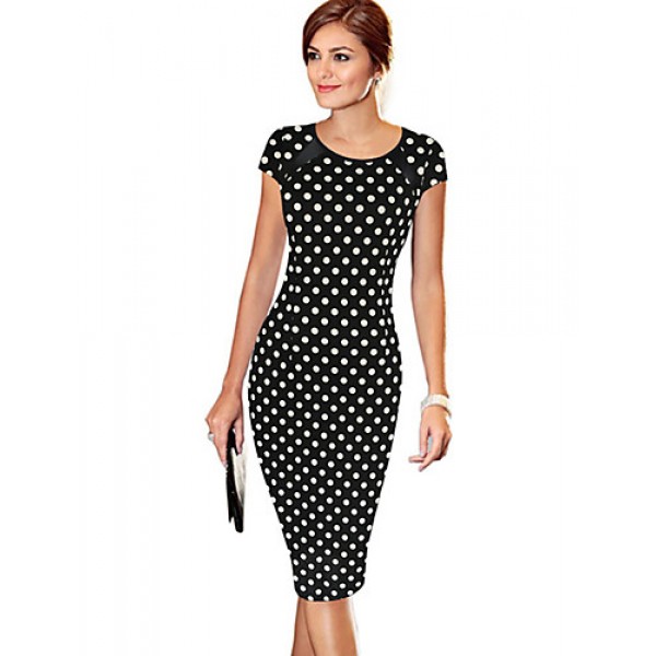 Women's Vintage / Simple / Street chic Polka Dot A Line / Bodycon Dress,Round Neck Knee-length Cotton / Polyester