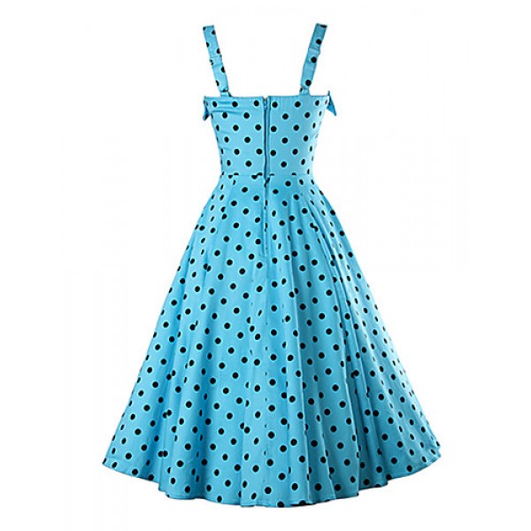 Women's Party/Cocktail Simple / Boho Skater Dress,Polka Dot Strap Above Knee Sleeveless Blue Rayon Summer