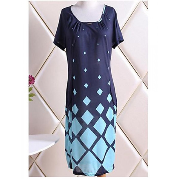 Women's Casual/Daily / Plus Size Simple Bodycon Dress,Print Boat Neck Midi Short Sleeve Pink / Green Polyester Summer