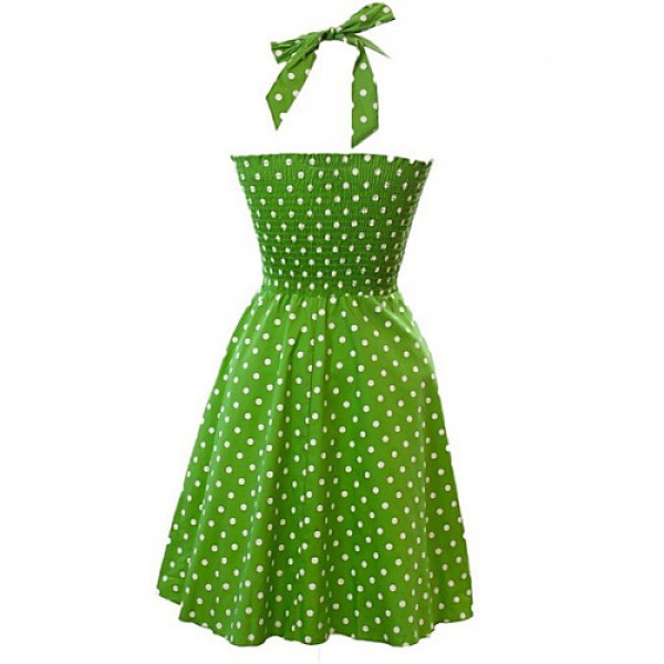 Women's Retro 50s Slim Polka Dot Sleeveless Swing Party Dress