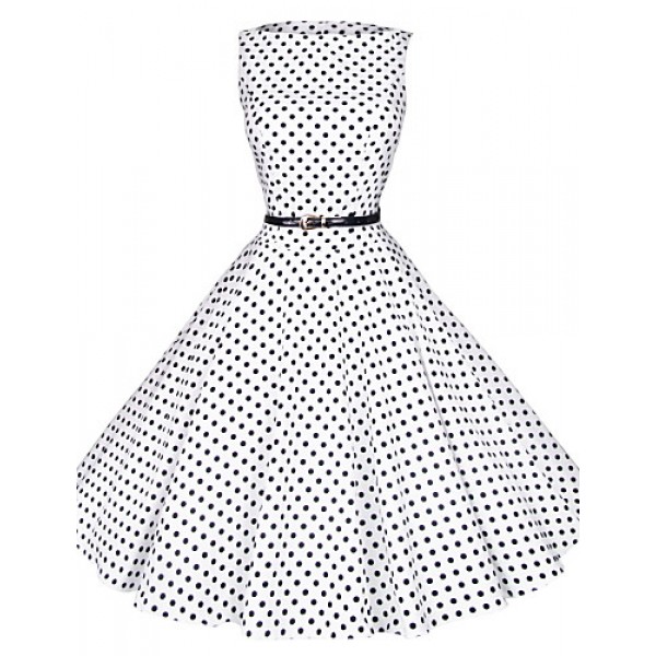 Women's 50s Vintage Polka Dots Rockabilly Hepburn Pinup Cos Party Swing Dress,Plus Size