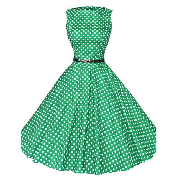 Women's 50s Vintage Polka Dots Rockabilly Hepburn Pinup Cos Party Swing Dress,Plus Size