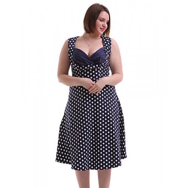 Women's Going out / Casual/Daily / Plus Size Vintage A Line Dress,Polka Dot Sweetheart Knee-length Sleeveless Blue / Red Cotton / Spandex