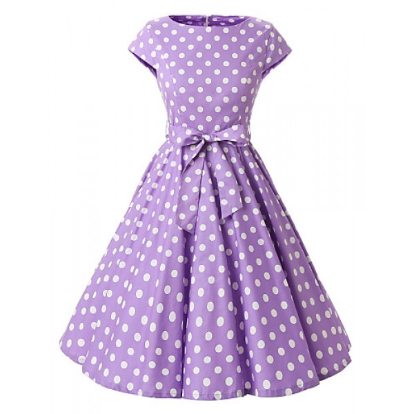 Women's Cap Sleeves Red Black Purple Polka Dot Dress , Vintage Cap Sleeves 50s Rockabilly Swing Dress