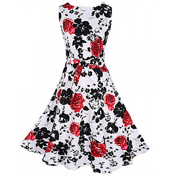 Women's Vintage/Party/Plus Sizes Flower Print 1950's Prom SwingDress (Polyester/Cotton Blends)