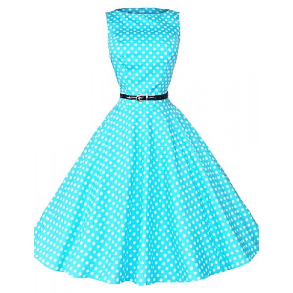 Women's 50s Vintage Polka Dots Rockabilly Hepburn Pinup Cos Party Swing Dress,Plus Size