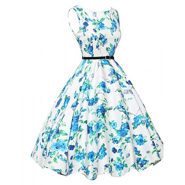 Women's Sexy / Vintage Floral A Line / Skater Dress,Round Neck Knee-length Polyester