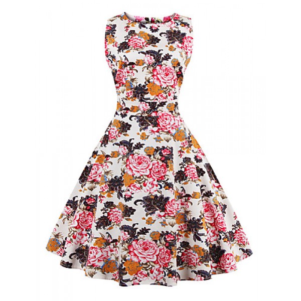 Womens Elegant Printed Vintage Style Swing Rockabilly Party Dress