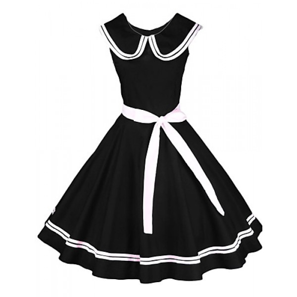 Women's 50s Vintage Nautical Sailor Rockabilly Hepburn Pinup Business Swing Dress 526