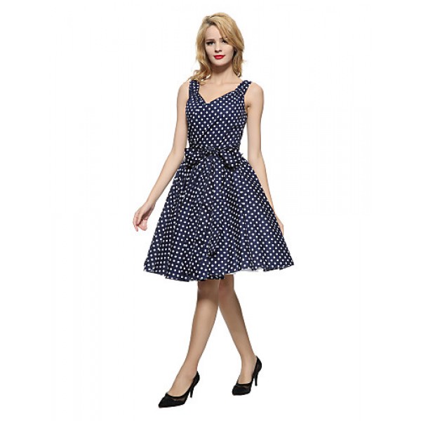 Women's 50s Vintage Polka Dots Rockabilly Hepburn Pinup Business Swing Dress ,Plus Size