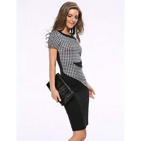 Women's Casual/Daily Vintage Plus Size / Sheath Pencil Dress,Plaid Round Neck Above Knee Short Sleeve