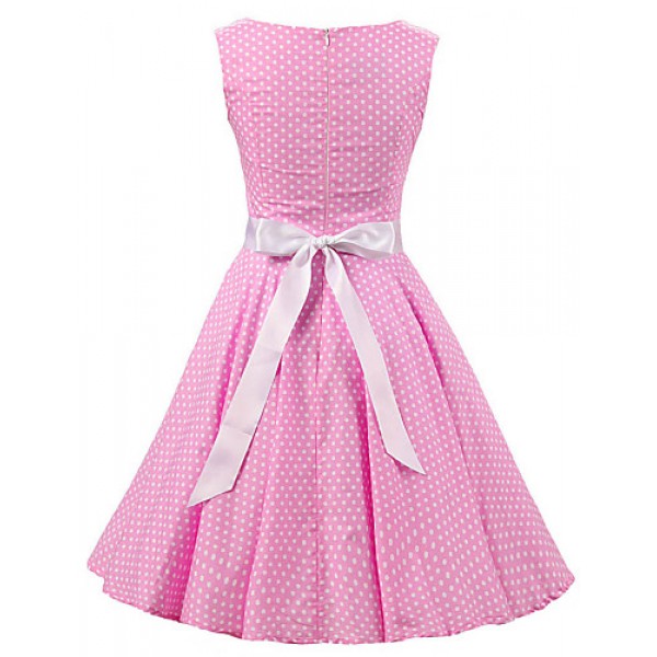 Women's Pink White Mini Polka Dot Dress , Vintage Sleeveless 50s Rockabilly Swing Short Cocktail Dress