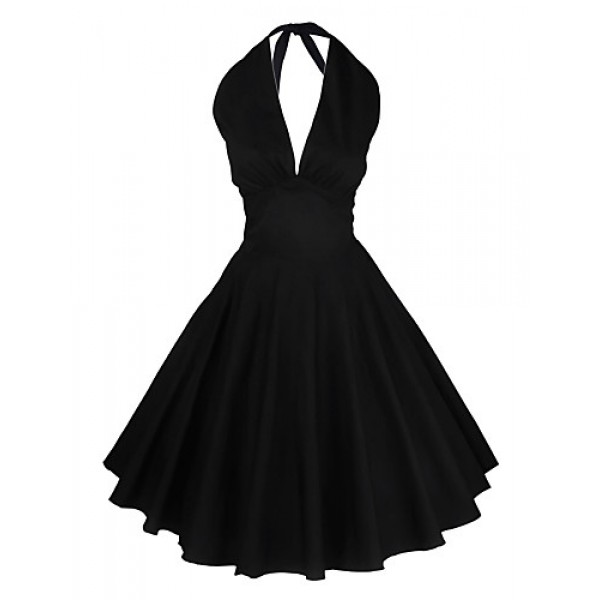 Women's Halter 50s Vintage Rockabilly Marilyn Pinup Cos Party Swing Dress,Plus Size