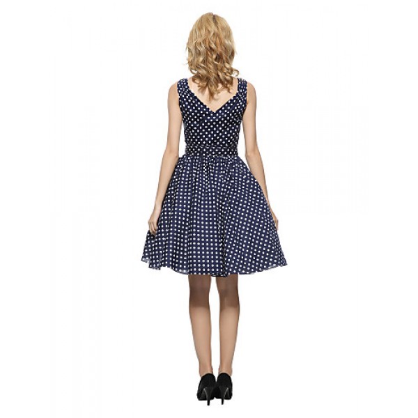 Women's 50s Vintage Polka Dots Rockabilly Hepburn Pinup Business Swing Dress ,Plus Size