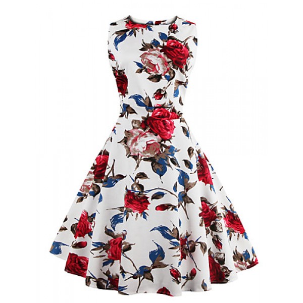 Womens Elegant Printed Vintage Style Swing Rockabilly Party Dress