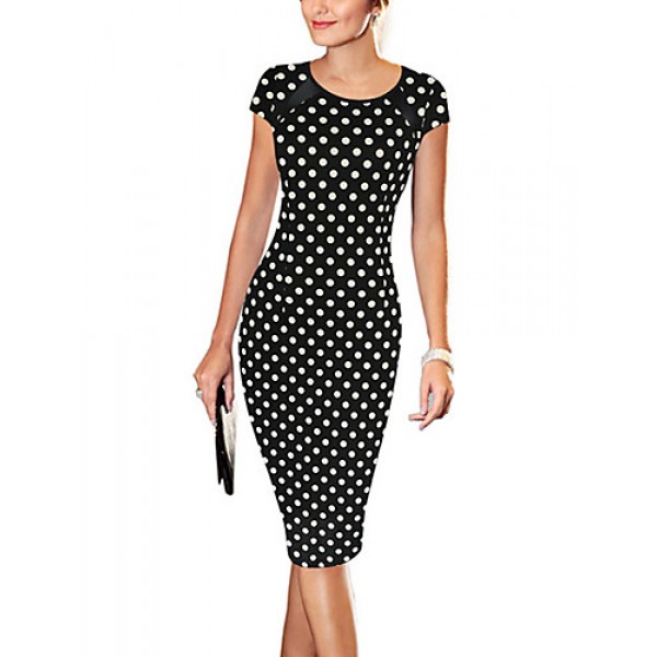 Women's Vintage / Simple / Street chic Polka Dot A Line / Bodycon Dress,Round Neck Knee-length Cotton / Polyester