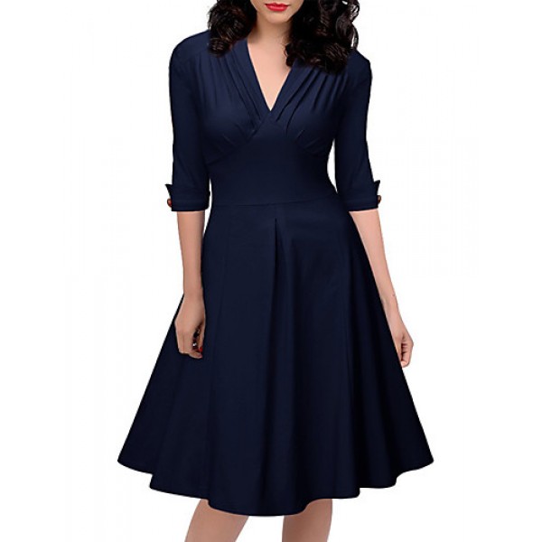 Women's Going out Vintage / Simple / Street chic Swing Dress,Solid Deep V Knee-length Short SpandexAll