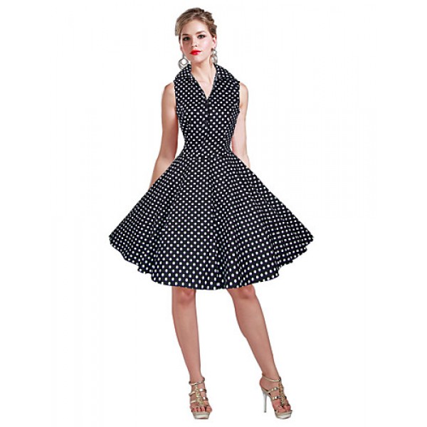 Women's 50s VTG Retro Polka Dots Rockabilly Hepburn Pinup Cos Party Swing Dress 530