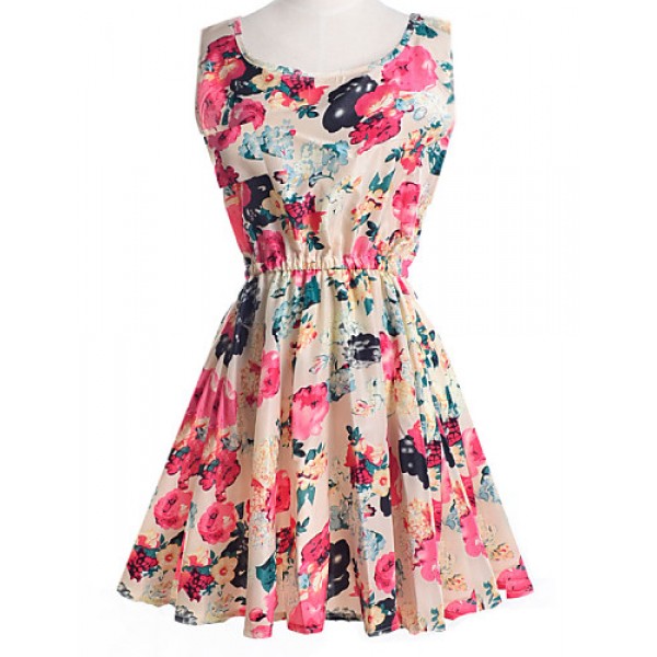 Women's Summer Chiffon Floral Print Sleeveless Vest Dress