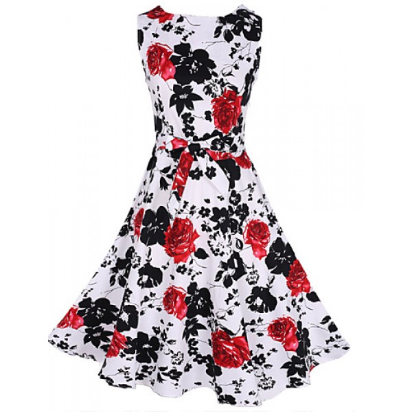 Women's Vintage Print Party Dress (Polyester)