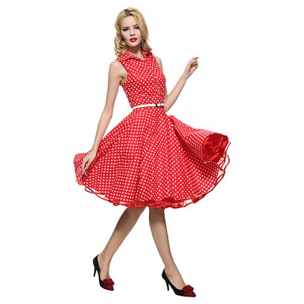 Women's 50s VTG Retro Polka Dots Rockabilly Hepburn Pinup Cos Party Swing Dress 530