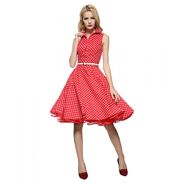 Women's 50s VTG Retro Polka Dots Rockabilly Hepburn Pinup Cos Party Swing Dress 530