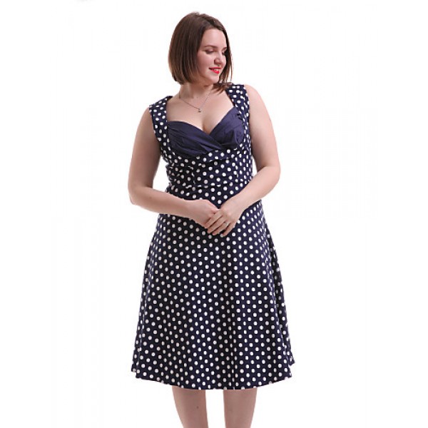 Women's Going out / Casual/Daily / Plus Size Vintage A Line Dress,Polka Dot Sweetheart Knee-length Sleeveless Blue / Red Cotton / Spandex