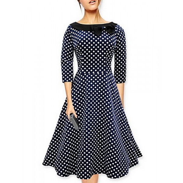 Women's Vintage 1950's Prom Retro Rockabilly Hepburn Pinup Cos Party Swing Butterfly Polka Dot Collared Dress