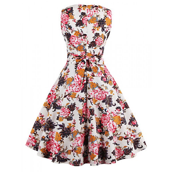 Womens Elegant Printed Vintage Style Swing Rockabilly Party Dress