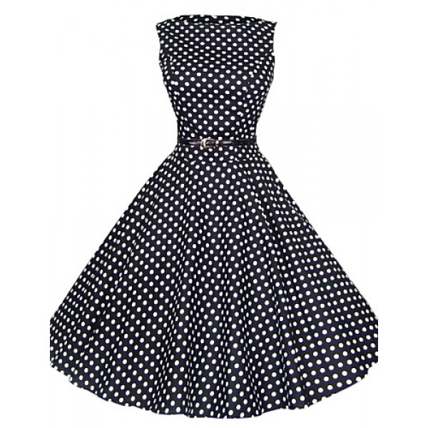 Women's 50s Vintage Polka Dots Rockabilly Hepburn Pinup Cos Party Swing Dress,Plus Size