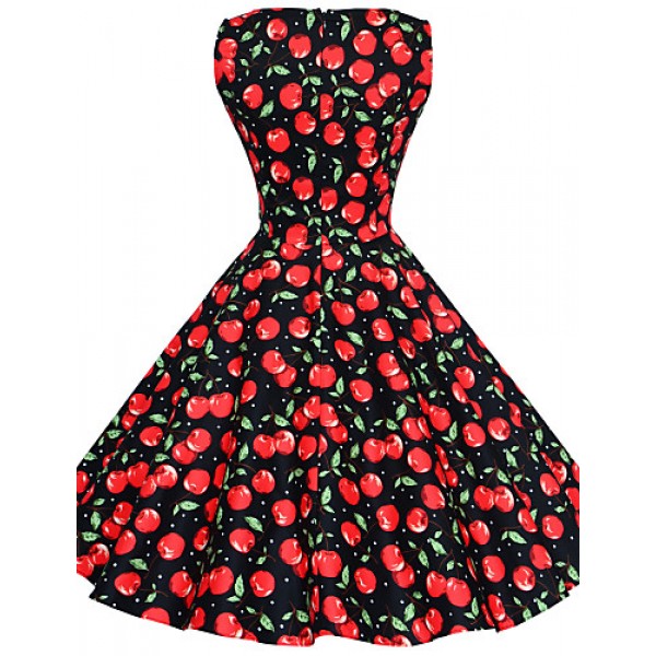 Women's 50s Vintage Cherry Rockabilly Hepburn Pinup Cos Party Swing Dress 570