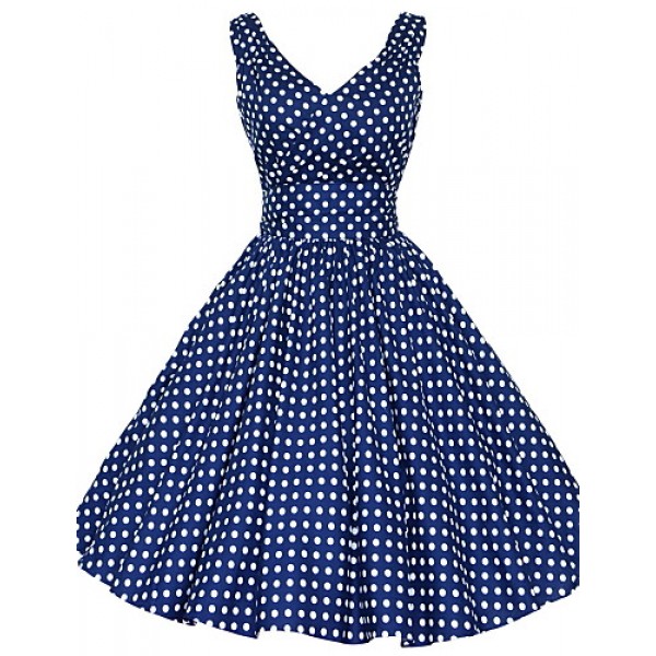 Women's 50s Vintage Polka Dots Rockabilly Hepburn Pinup Business Swing Dress ,Plus Size