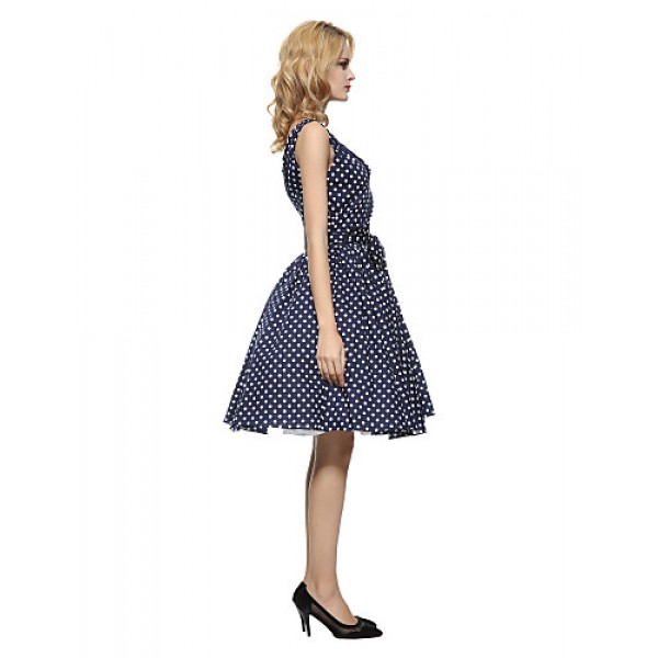 Women's 50s Vintage Polka Dots Rockabilly Hepburn Pinup Business Swing Dress ,Plus Size